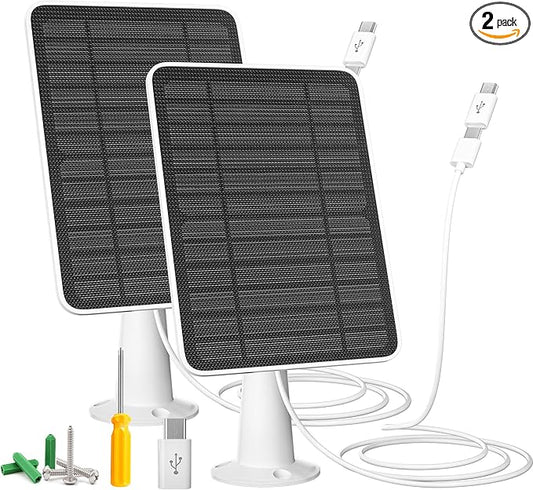 Solar Panel Charger Compatible with Reolink Argus 2E/Eco Ultra/Go PT Plus/Go Plus/Argus 3 Pro/Argus PT, 5W Solar Panels for Reolink Battery Camera, IP65 Waterproof 10ft Cable Secure Wall Mount, 2 Pack