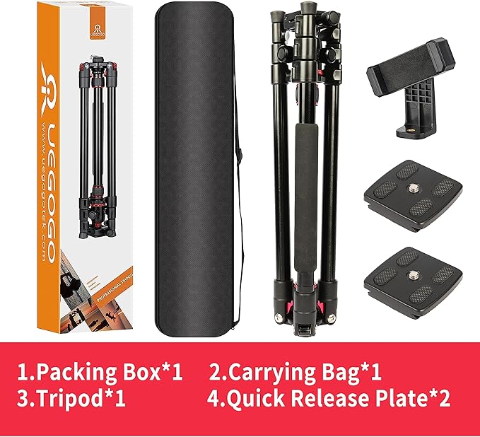 77" Camera Tripod,Foldable Lightweight Aluminum Tripod & Monopod with 360 Degree Ball Head Load Capacity 8kg/17.6lbs for DSLR Cameras Canon Nikon Binoculars Laser Telescope(Red)