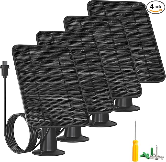 5W Solar Panel for Blink Camera Outdoor, Solar Panel Charger with Battery Compatible with New Blink Outdoor 4 (4th Gen) Camera, with 13.1ft Cable, IP65 Weatherproof, Includes Secure Wall Mount, 4 Pack
