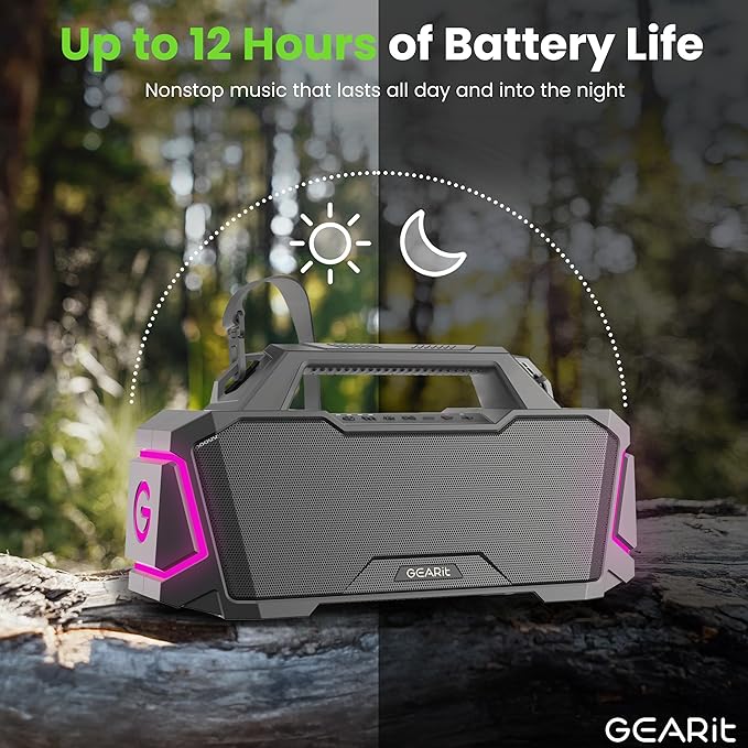 GEARit Portable Bluetooth Speaker Wireless w/ 120W Loud Audio Output - IPX6 Water-Resistant Speakers - 5.3 Bluetooth, AUX, TWS, MicroSD, EQ and Power Bank - Perfect for Gift/Home/Outdoor/Party