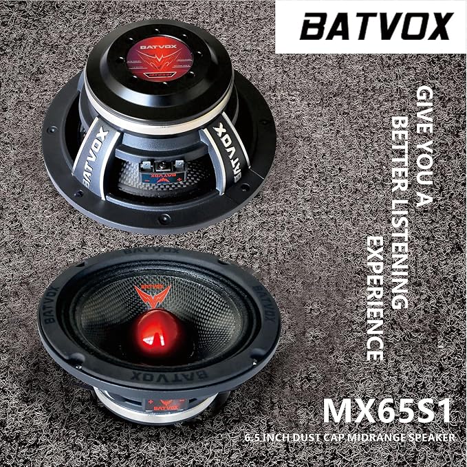 MX65S1 Midrange Loudspeaker 6.5" Red Bullet, 600W Max, 4 Ohms, Premium Quality Audio Door Speakers for Car or Truck Stereo Sound System, Black (1 Speaker)