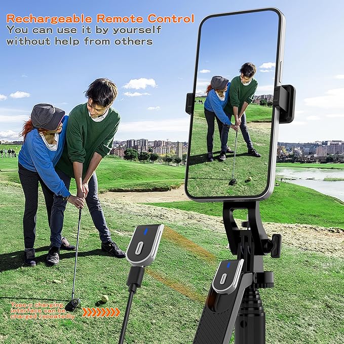 Monopod and Tripod Selfie Stick to Record Golf Swing - Etendable Cell Phone Tripod Stand with Wireless Remote and Phone Holder, Golf Training Aid - Compatible with All iPhone Android Phone