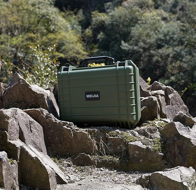 MEIJIA Portable All Weather Waterproof Protective Case,Hard Case,Camera Case With Customized Fit Foam,Fit Use of Drones,Camera,Equipments,Pistols,13.35 x11.63x5.98inches (Green)