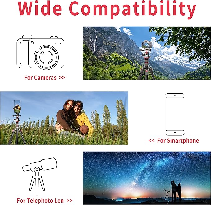 77" Camera Tripod,Foldable Lightweight Aluminum Tripod & Monopod with 360 Degree Ball Head Load Capacity 8kg/17.6lbs for DSLR Cameras Canon Nikon Binoculars Laser Telescope(Red)
