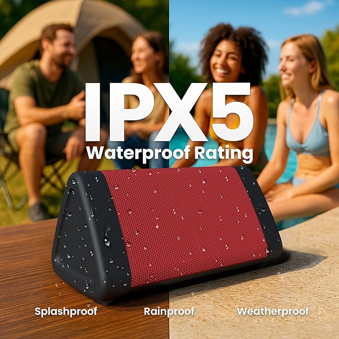 Oontz Upgraded Angle 3 Portable Bluetooth Speaker 5.0-10W Sound, 14-Hr Battery, 100ft Wireless Range, IPX5 Water-Resistant, Budget-Friendly Small Speaker for Travel, Party, Outdoor or Home (Red)