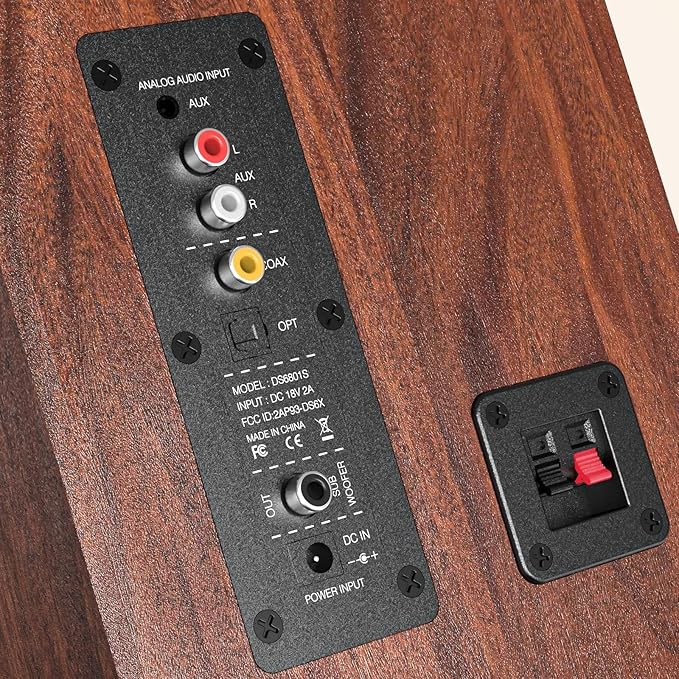 Saiyin Bluetooth Bookshelf Speakers for Record Player, Powered Studio Monitor Speaker with 5.2 Inch Woofer, Horn Tweeter and Optical RCA Inputs, Subwoofer Line Out for Turnable.