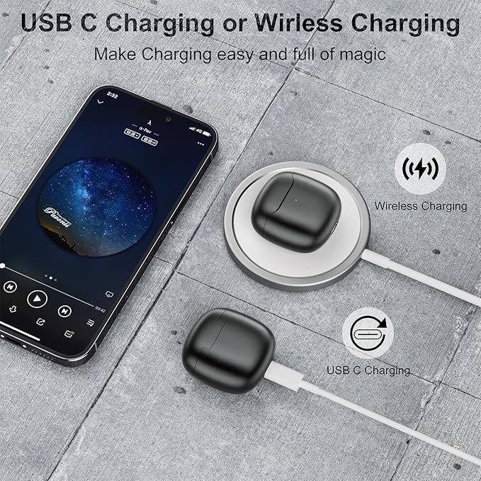 Bluetooth 5.3 Wireless Earbuds for iPhone 16/17 Pro, 8-Hour Playtime, Clear Calls & Enhanced Bass Works with iOS/Android