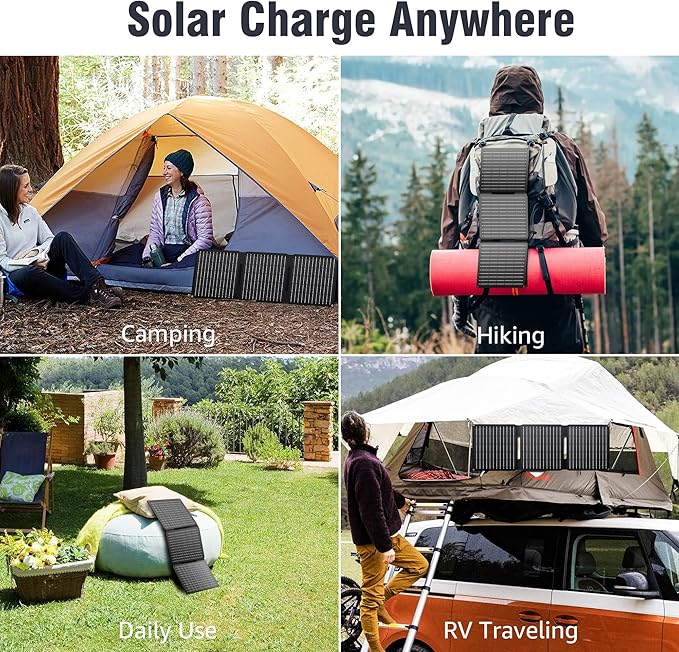 Portable Solar Panel Charger 30W, Foldable Solar Panel Kit with DC/USB C/USB A Output for Power Bank Station Phone Tablet, High Efficiency Waterproof Solar Panel for Camping RV Van Backpacking