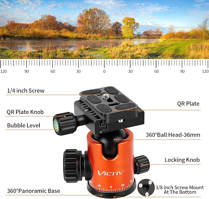 Victiv 80" Camera Tripod, Aluminum Heavy Duty Tripod Stand with 360° Ball Head, Camera Tripods & Monopods with Carry Bag, Suitable for Canon Nikon Binoculars Spotting Scope Telescope