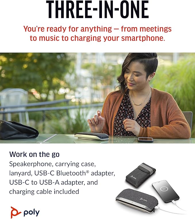 Poly Sync 20+ Personal Portable Bluetooth Speakerphone (Plantronics) - Noise/Echo Reduction - USB-C Bluetooth Adapter - Works w/Teams, Zoom, PC, Mac, Mobile – Amazon Exclusive