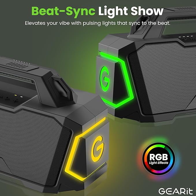 GEARit Portable Bluetooth Speaker Wireless w/ 120W Loud Audio Output - IPX6 Water-Resistant Speakers - 5.3 Bluetooth, AUX, TWS, MicroSD, EQ and Power Bank - Perfect for Gift/Home/Outdoor/Party