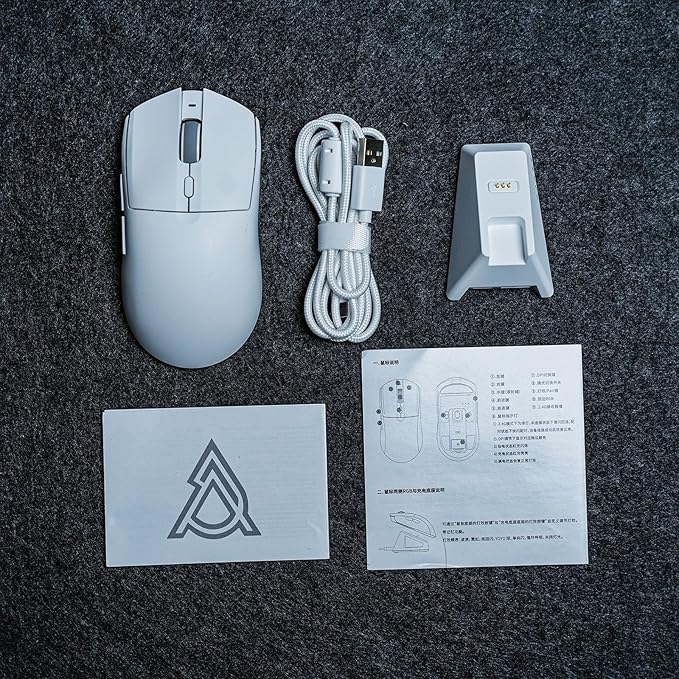 AJAZZ AJ139 V2 MC Gaming Mouse with Charging Base, Adjustable 12,000 DPI, PAW3311 Sensor, 3 Modes Wireless Mouse, 500mAh Battery, 1000 Polling Rate, 66g Lightweight, Win/Mac (White)