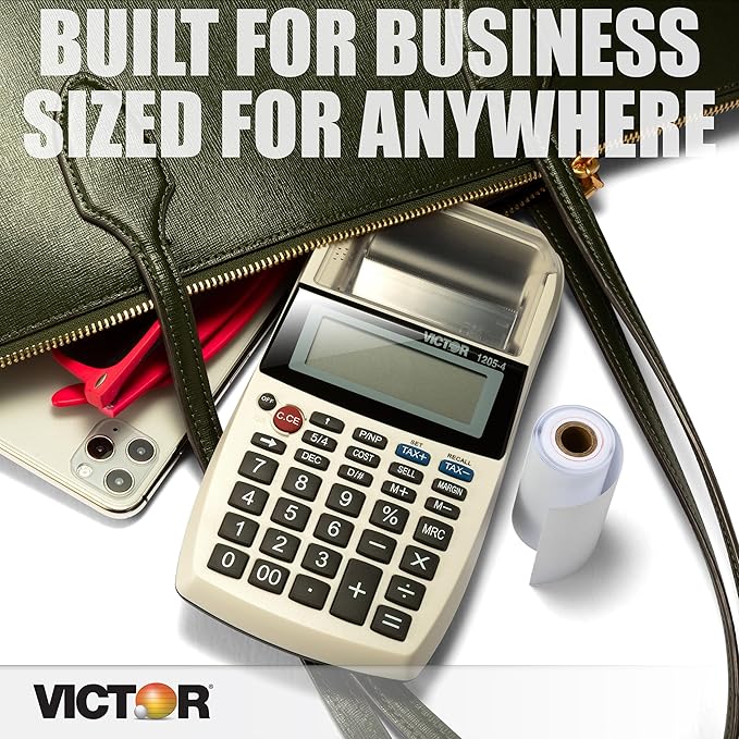 Victor 1205-4 12 Digit Portable Palm/Desktop Commercial Printing Calculator, 1.8" x 4" x 8"