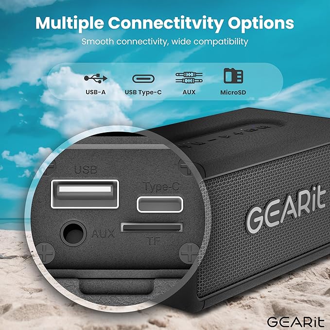 GEARit Portable Bluetooth Wireless Speakers - IPX6 Waterproof Speakers - 40W Loud Wireless Outdoor Speaker - AUX & TWS Pairing - Perfect for Gift, Home, Vacation