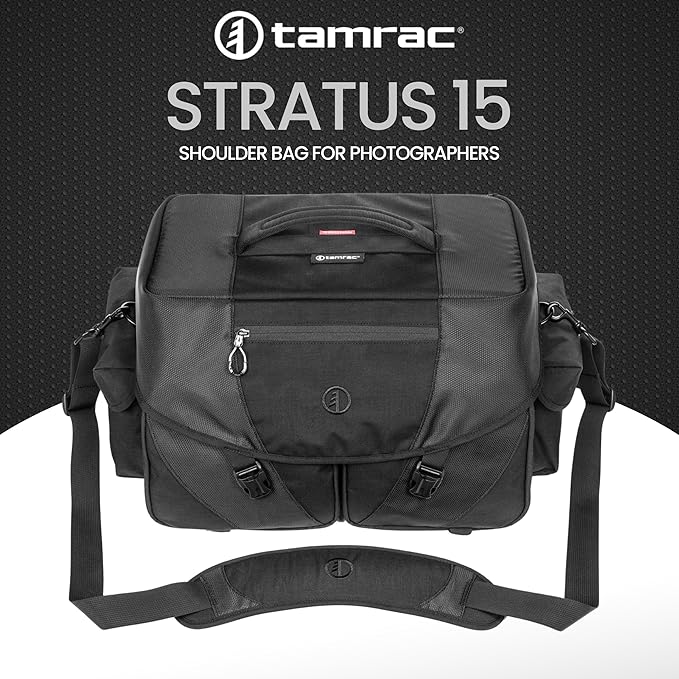 Tamrac Stratus 15 Camera Bag for Photographers, Camera Case for Photography Accessories, Shoulder Bag for DSLR and Mirrorless Cameras, Crossbody Camera Bag with Tripod Holder Strap - Black