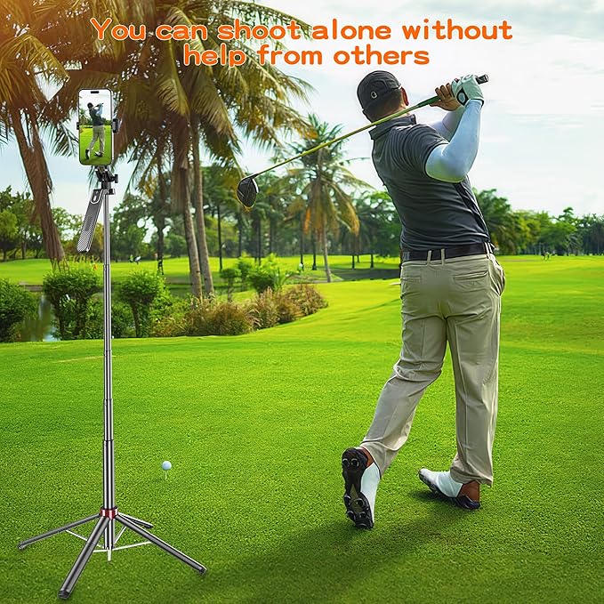 Monopod and Tripod Selfie Stick to Record Golf Swing - Etendable Cell Phone Tripod Stand with Wireless Remote and Phone Holder, Golf Training Aid - Compatible with All iPhone Android Phone