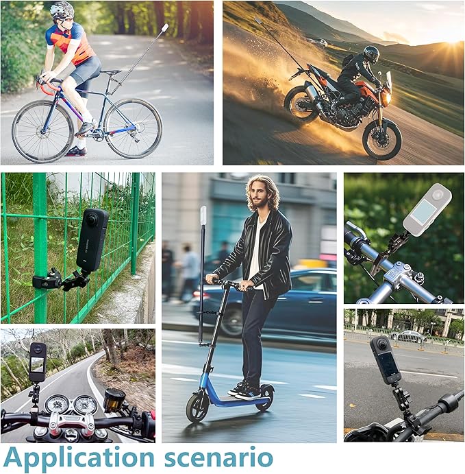 360 Motorcycle Mount Kit, Universal Adjustable 360 Camera Mount for Motorcycle Handle, Compatible with Insta360 X4 X5 Accessories, Bike Mount for GoPro Camera