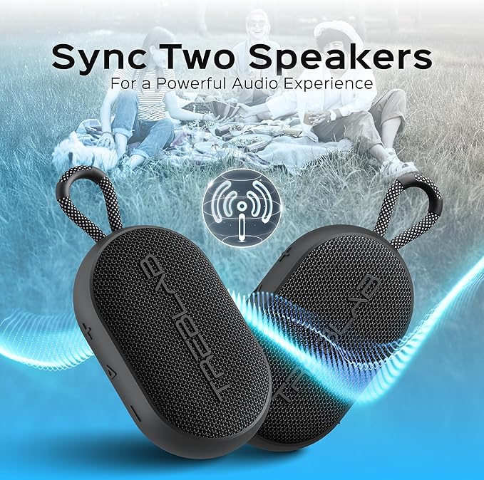 TREBLAB HD-Go - Ultra Portable Hand Held Speaker with Clip, 7W Power with Bass, 16H Playtime, IPX7 Waterproof, Built-in Mic, Compact & Lightweight, USB-C Charging – Small Speaker Bluetooth Wireless