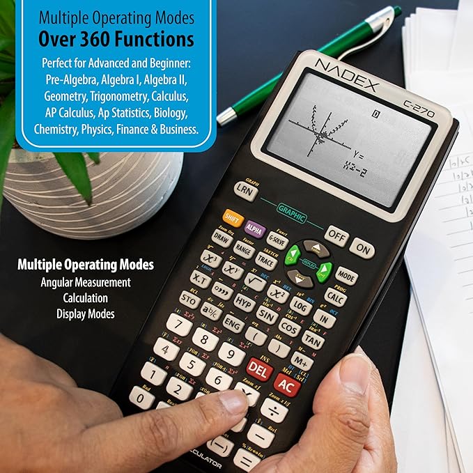 Scientific Calculator with Graphing, Includes Carrying Case, for College and High School Students, Calculus, Algebra, Geometry, Trigonometry, Statistics, Physics, Chemistry, Black
