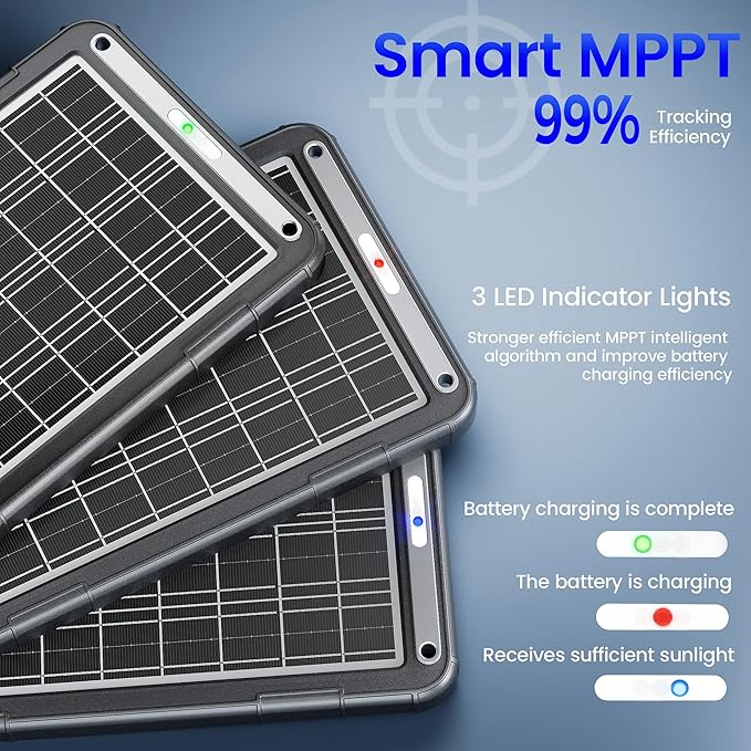 POWOXI 12V Solar Car Battery Charger: 15W Solar Trickle Charger Maintainer with MPPT Controller for Car - RV Boat Marine Motorcycle - Solar Panel Kit for Automotive Trailer Truck Snowmobile Tractor
