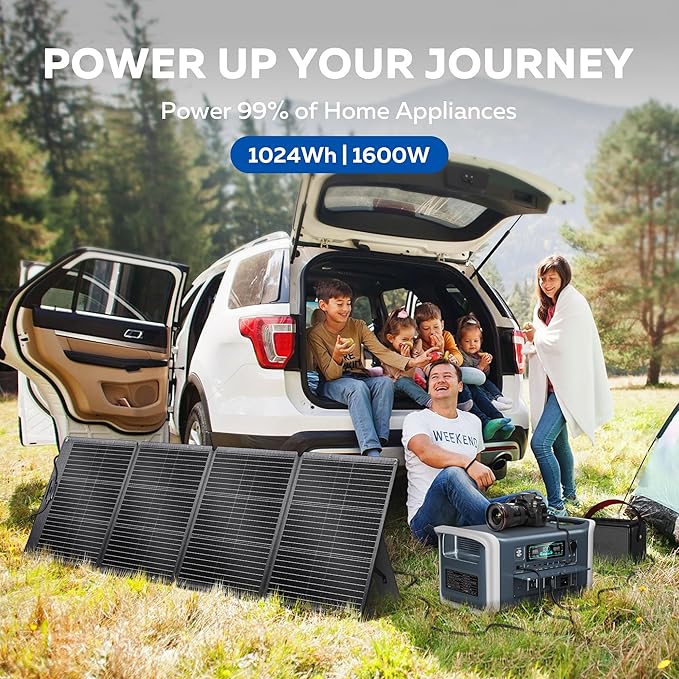 Solar Generator 1600W with 200W Solar Panel - 1024Wh Portable Power Station 1000W AC Output Fast Charging 0-80% in 1Hr for RV Camping Off-Grid Living