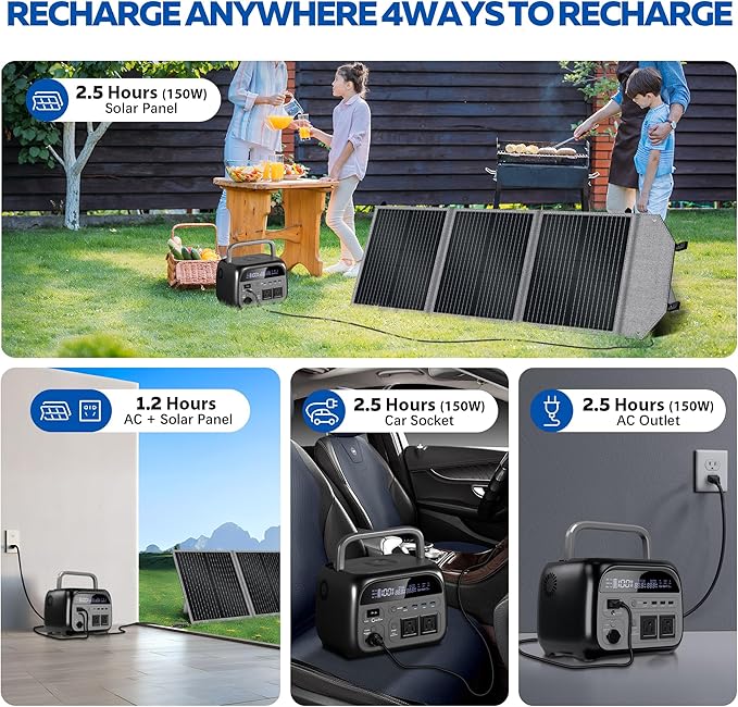 Portable Power Station with 100W Solar Panel, 345Wh LiFePO4 Battery Solar Generator with 500W AC Output for Camping RVs Travel Home Use