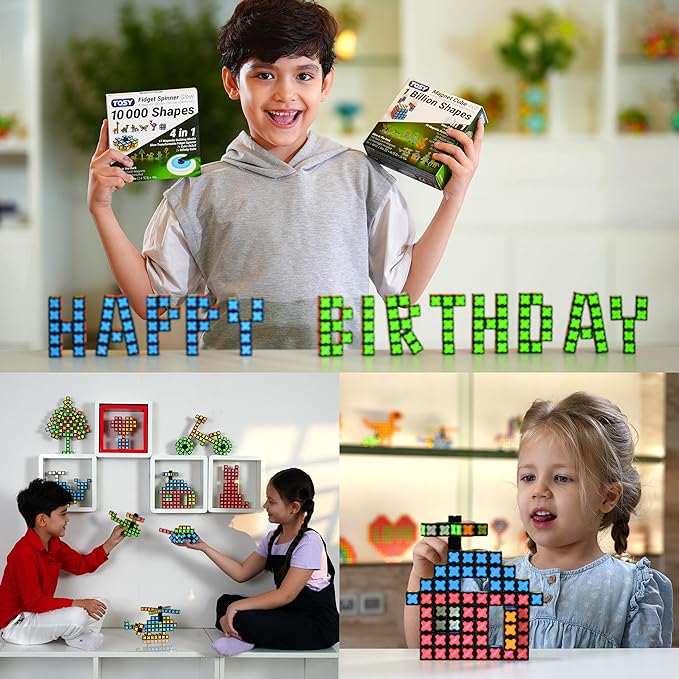 TOSY Magnet Cube 3x3 - 240 Magnets, 30 Blocks, 7in1 Toy: Puzzle Cube Game, Creative Building Blocks, Transformable Fidget Spinner, Infinity Cube, Magnet Tiles, UV Flashlight, Glowing STEM/STEAM Toy