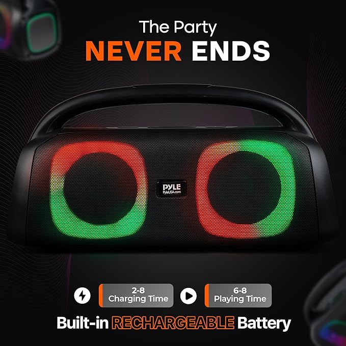 Pyle 160W Dual 5-Inch Bluetooth Boombox Speaker with True Wireless Stereo – Deep Bass, Crisp Treble, LED Display, Built-in Rechargeable Batteries – Large Portable Bluetooth Speaker