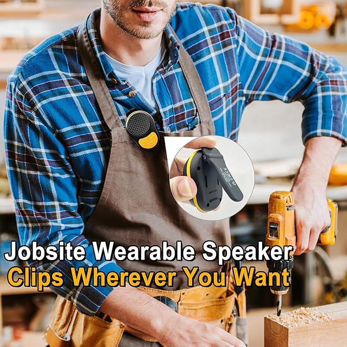 Wearable Bluetooth Speaker Clip On, Small Portable Speaker, Waterproof Bluetooth Mini Speaker with Microphone for Workout Running Up to 24H Playtime(Black+Orange)