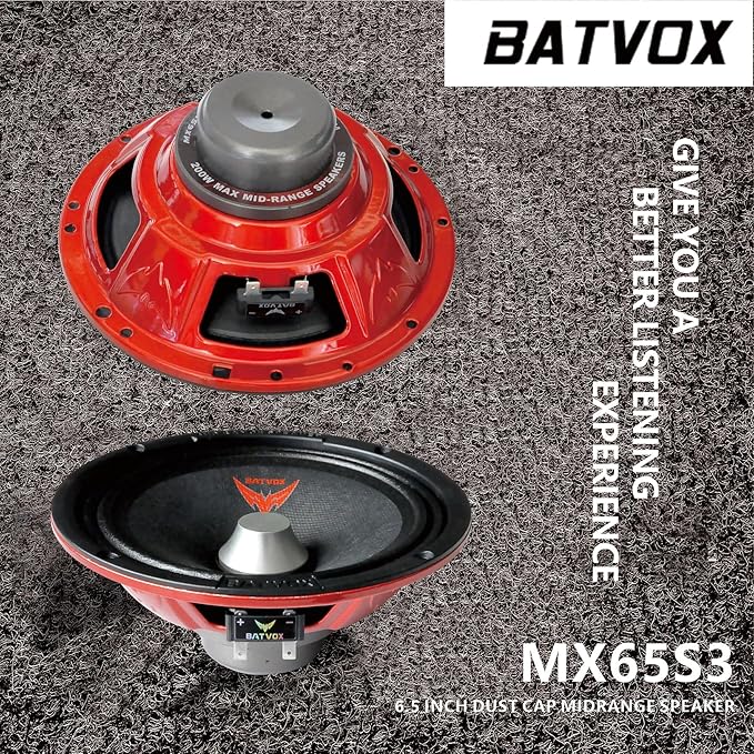 MX65S3 Midrange Loudspeaker 6.5" Silver Bullet, 400W Max, 4 Ohms, Premium Quality Audio Door Speakers for Car or Truck Stereo Sound System, Black (2 Speaker)