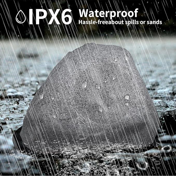 6.5" Bluetooth 5.4 Outdoor Rock Speakers, 450 Watt IPX6 Waterproof Wireless Multi-Sync up to 200 Speakers Auto-Pairing Auracoast Networking Tech for Backyard Garden(Pair, Gray) (6.5 Inch)