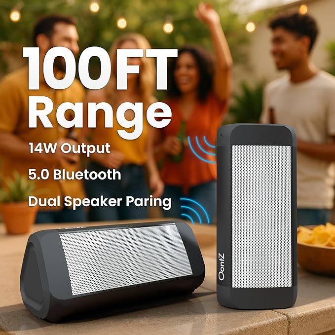 OontZ Ultra Portable Bluetooth Speaker 5.0 - IPX7 Waterproof, 14W Enhanced Sound, 20-Hr Battery, 100ft Wireless Range, Deep Bass and Clear Audio, Durable Shower Speaker for Pool or Beach (White)