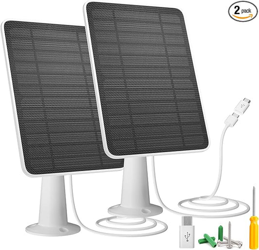 Solar Panel Charger Compatible with Vision Well Battery Powered Wireless Outdoor Security Cameras, 5W Solar Panels Charging with IP65 Waterproof 10ft USB-C Cable & Secure Wall Mount, 2 Pack
