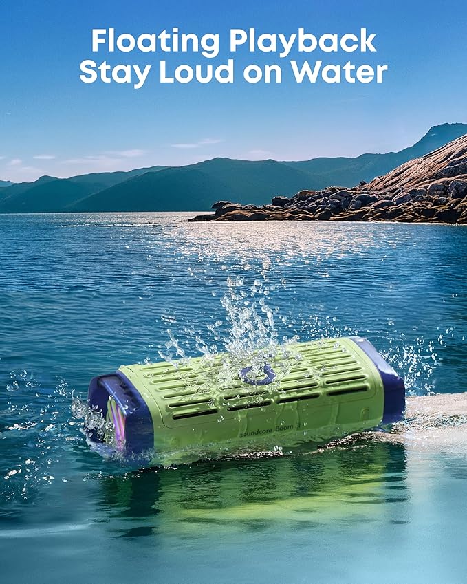 Soundcore Boom 3i by Anker, Rugged Outdoor Speakers, IP68 Waterproof, Floating Playback, Saltwater-Resistant, BassUp 2.0, 50W Portable Speaker, Bluetooth 5.3, 16H, TWS, Kayak/Fishing/Camping-Green
