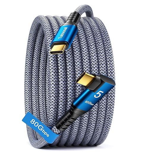 240W for Thunderbolt 5 Cable Right Angle 2 ft, 120Gbps Bandwidth, 80Gbps, Dual 8K, 4K 540Hz, Triple 4K 144Hz for iPhone 17, Thunderbolt 4, USB4, SSD, MacBook M4 Pro, Dock, eGPU, Mac mini M4 / M4 Pro