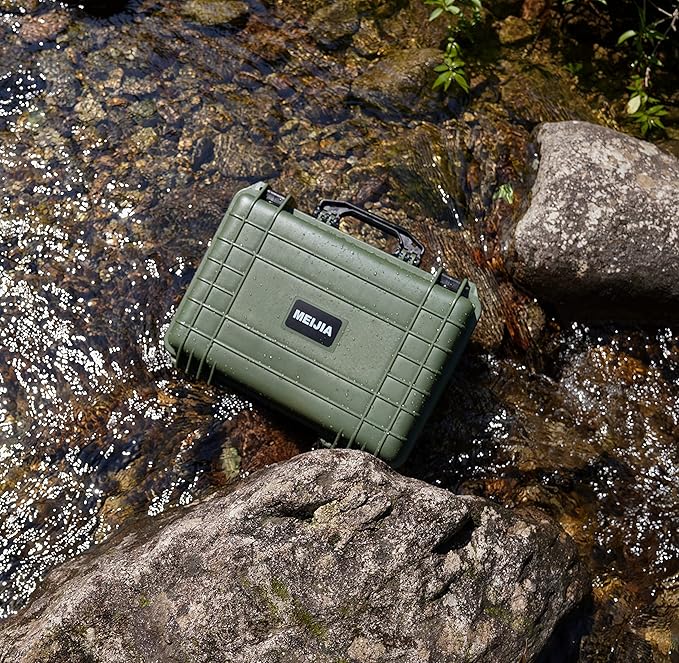 MEIJIA Portable All Weather Waterproof Protective Case,Hard Case,Camera Case With Customized Fit Foam,Fit Use of Drones,Camera,Equipments,Pistols,13.35 x11.63x5.98inches (Green)