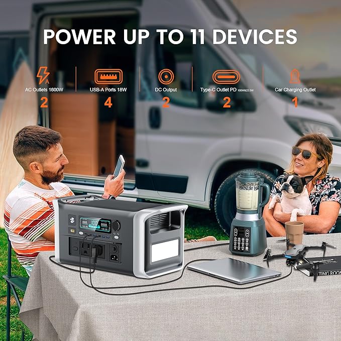 Solar Generator 1600W with 100W Solar Panel - 1024Wh Portable Power Station 1000W AC Output Fast Charging 0-80% in 1Hr for RV Camping Off-grid Living