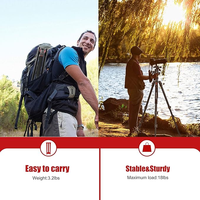 70 Inch Tripod for Camera,Stable Aluminum Travel Tripod, Photography Tripod with 360 Degree Ball Head and Carry Bag, Camera Stand for Ring Light & Canon Nikon Sony DSLR