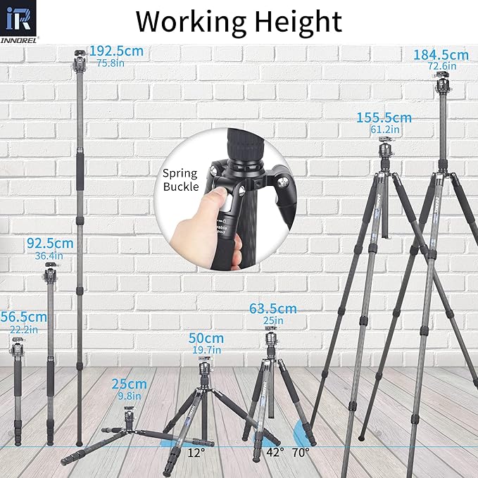 Carbon Fiber Tripod-INNOREL RT85C Super Professional Tripod Monopod Heavy Duty Stand Support Low Gravity Center 360°Panoramic ballhead for Digital DSLR Camera Black