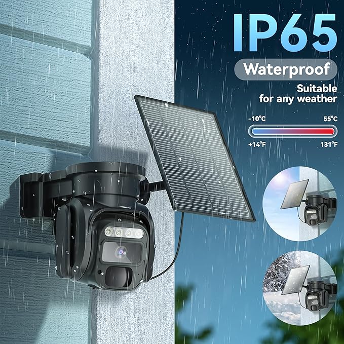 KKB 4G LTE Cellular Security Cameras Wireless Outdoor, No WiFi Solar Security Camera, 2K HD Cam Color Night Vision, 2-Way Audio, 355° Live View, PIR Motion Sensor (SIM Card Included)