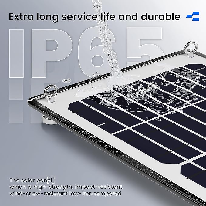 POWOXI 10W 12V Magnetic Solar Battery Trickle Charger Maintainer, Built-in MPPT Intelligent Charge Controller, Waterproof Solar Trickle Charger Alligator Clip for Car RV Motorcycle Marine, etc.