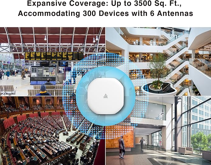 BROWAN WiFi 6 Access Point AX6600 WAP Mesh Tri-Band MU-MIMO 8 Spatial Streams 3500 Square Feet Coverage 300 Devices 2.4 GHz 5GHz PoE Powered Indoor Ceiling Mount for Home Gaming Office Prism MI10