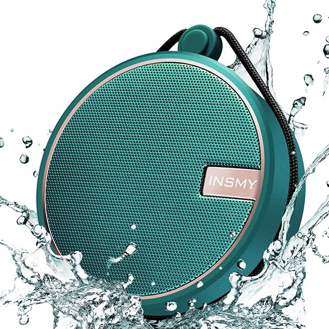 INSMY C12 IPX7 Waterproof Shower Bluetooth Speaker, Portable Small Speaker, Speakers Bluetooth Wireless Loud Clear Sound, Support TF Card Suction Cup for Kayak Canoe Beach Gift (Teal)