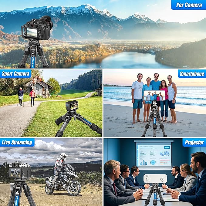 Carbon Fiber Mini Tabletop Tripod with Leveling Base for Camera, 360° Rotating Portable Tripod with 3/8" Screw for DSLR/Phone Holder/Projector, A Bubble Level, Folded Length 8.54", Max Load 11LB