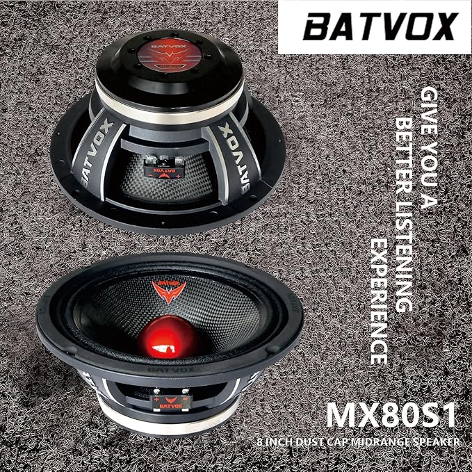 MX80S1 Midrange Loudspeaker 8" Red Bullet, 700W Max, 4 Ohms, Premium Quality Audio Door Speakers for Car or Truck Stereo Sound System, Black (1 Speaker)