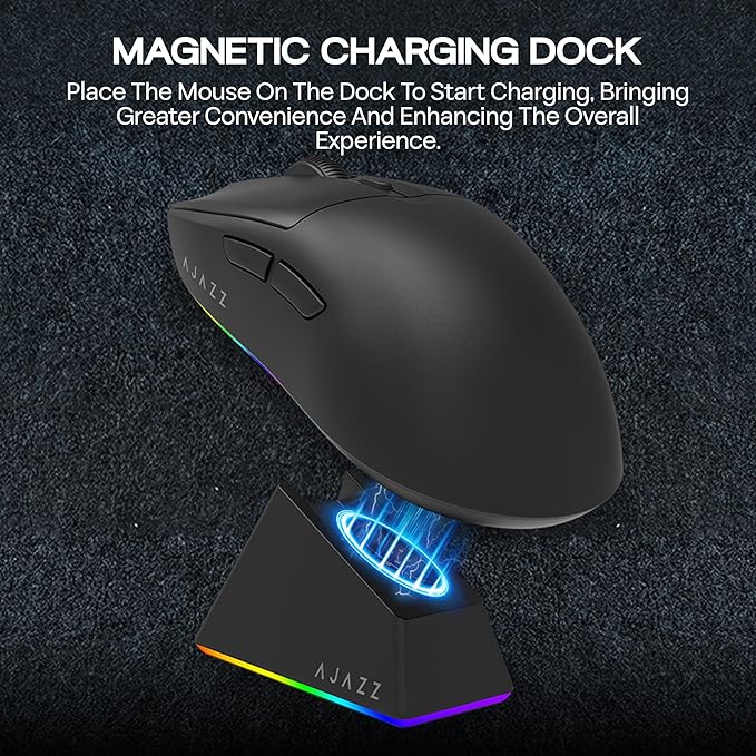 AJAZZ AJ139 V2 MC Gaming Mouse with Charging Base, Adjustable 12,000 DPI, PAW3311 Sensor, 3 Modes Wireless Mouse, 500mAh Battery, 1000 Polling Rate, 66g Lightweight, Win/Mac (Black)