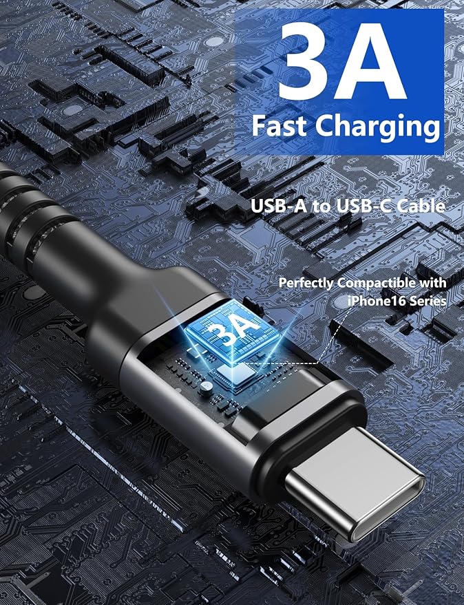 USB C Cable 10FT, 2Pack Long USB A to USB C Charger Cables, iPhone USBC Cable 3A Fast Charging Upgraded Extra Durable Braided USBC Cord Compatible with iPhone 17 16 15 Pro Max/Samsung Galaxy S23