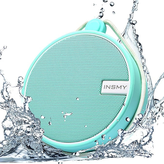 INSMY C12 IPX7 Waterproof Shower Bluetooth Speaker, Portable Small Speaker, Speakers Bluetooth Wireless Loud Clear Sound Support TF Card Suction Cup for Outdoor Kayak Canoe Beach Gift (Mint)