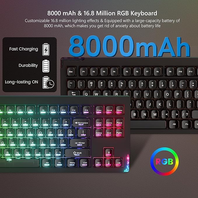 SK87 75% Wireless Gaming Keyboard QMK/VIA, Full Aluminum Transparent keycaps Mechanical Keyboard, Bluetooth 5.0/2.4GHz/USB-C Wired Programmable Keyboard, Hot Swappable, POM Linear Switch (Black)