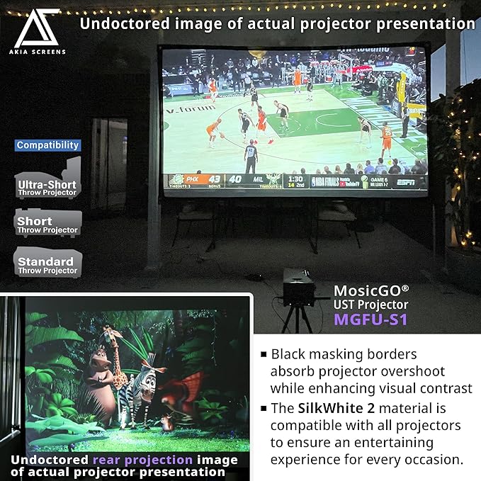 Akia Screens 125 inch Portable Projector Screen with Stand Upgraded and Carry Bag 16:9 HD Rear Front Projection Screen for Indoor Outdoor Home Theater Backyard Travel Foldable Movie Screen AK-OPS125H